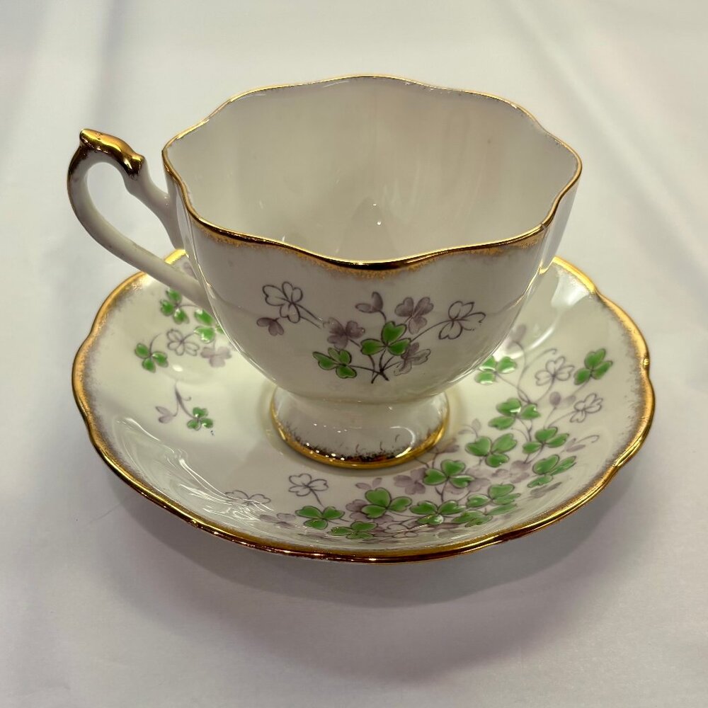 Vintage Queen Anne Bone China Clover Teacup & Saucer England